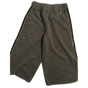 LuLu PARIS Gray Wide Leg Cotton Pants, Metallic Black Silver Stripe Poodle Charm